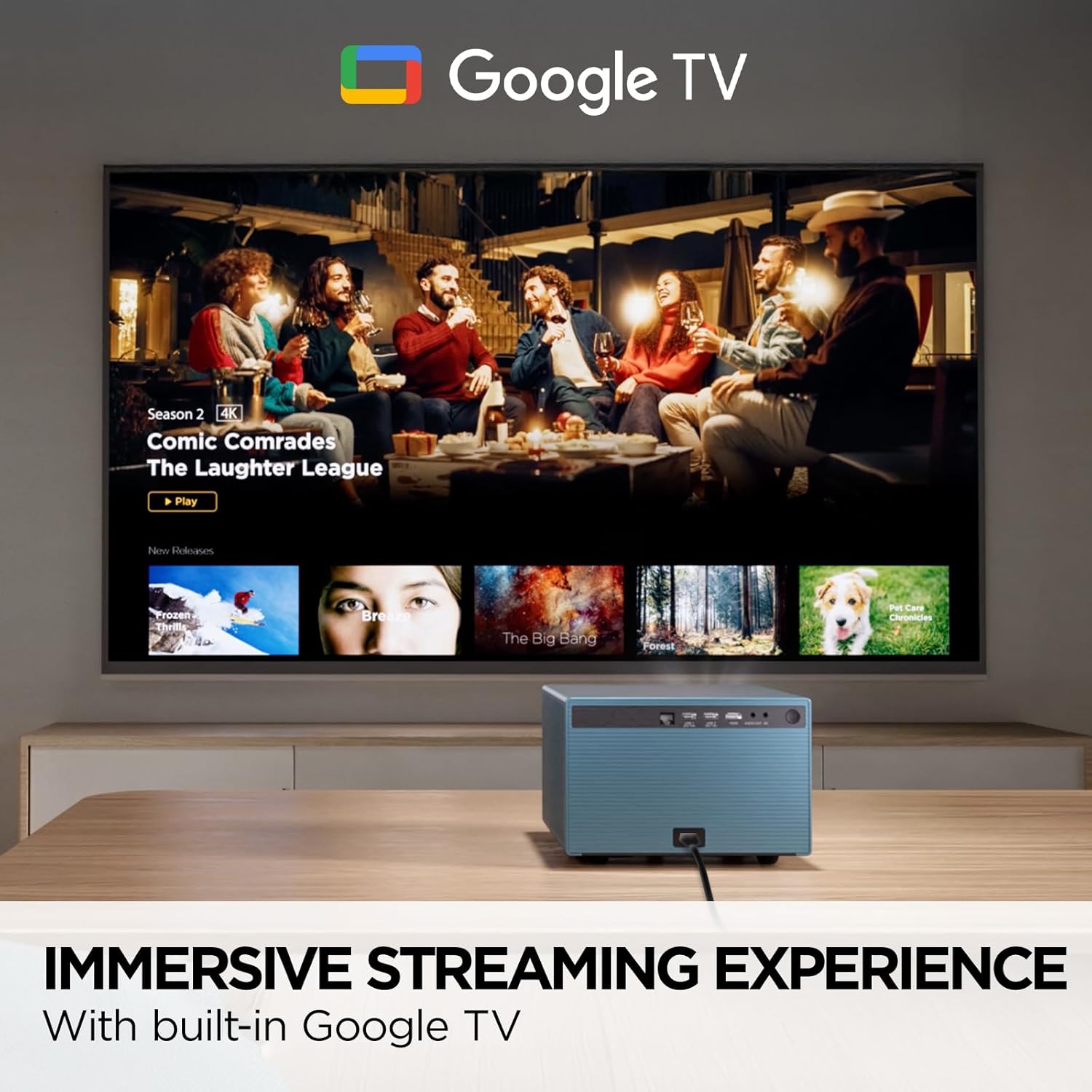 ViewSonic LX60HD 1080p LED Portable Projector with Built-in Google TV, H/V Keystone, Auto Focus, Bluetooth