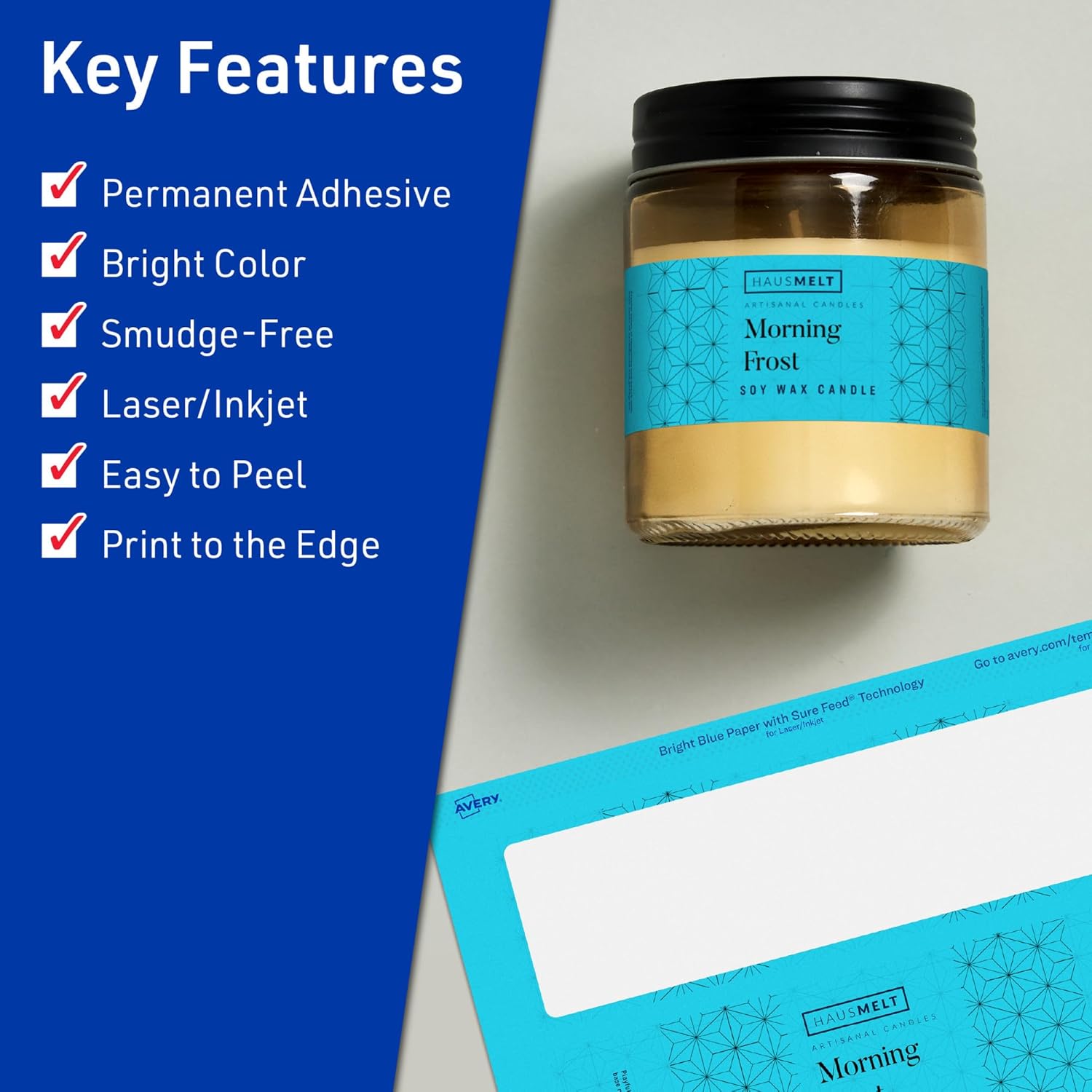 AVERY Printable Rectangle Labels, Sure Feed Technology, 1-1/2" x 7-1/2", Bright Blue, Print-to-the-Edge