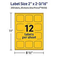 Avery Printable Arched Square Labels with Sure Feed Technology, 2" x 2-3/16", Bright Yellow, Print-to-the-Edge, Laser/Inkjet