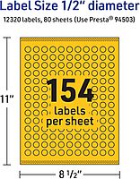Avery Printable Round Labels, Sure Feed Technology, 1/2" Diameter, Bright Yellow, Print-to-the-Edge, Laser/Inkjet