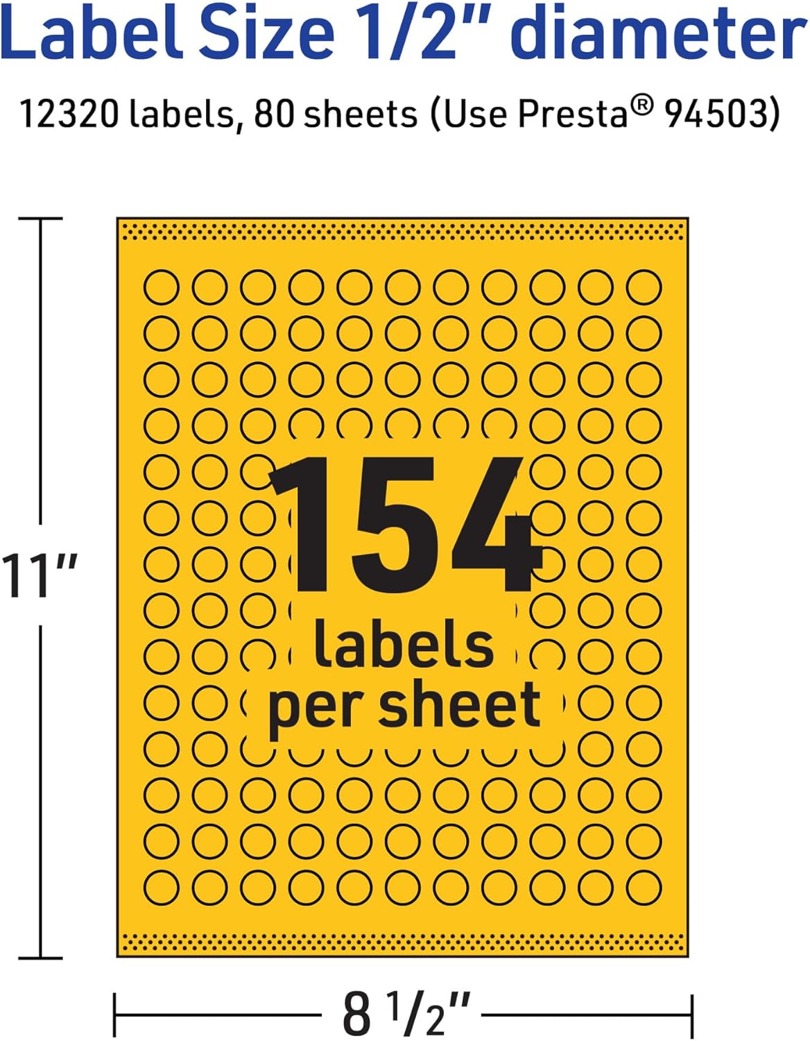Avery Printable Round Labels, Sure Feed Technology, 1/2" Diameter, Bright Yellow, Print-to-the-Edge, Laser/Inkjet
