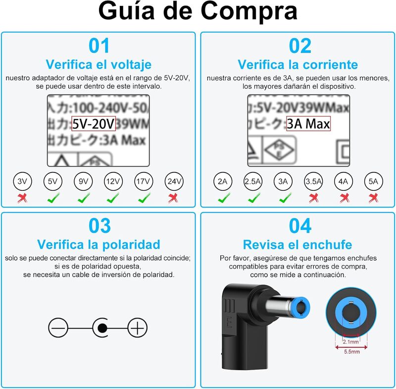 Adaptador Universal de CA a CC, 5V~20Voltios, 1~3a
