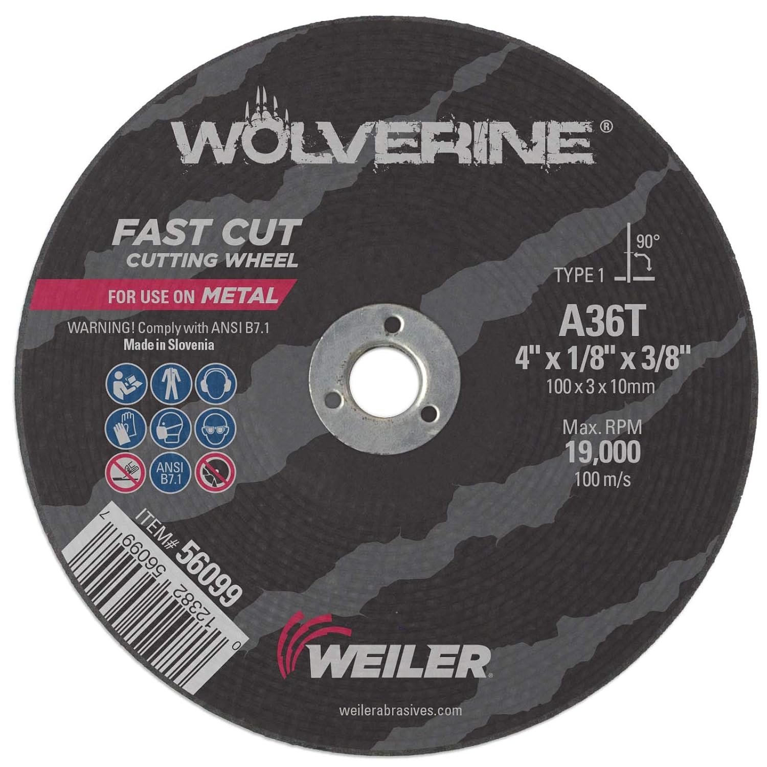 Weiler 56099 4-Inch Cutting Wheel, Wolverine AO Steel/Metal Fast Cut, Value Cutting