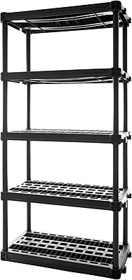 Plano 5-Shelf Plastic Storage Shelves, 73” x 36” x 18”, 750lb Capacity, Pantry, Office, Closet and Garage Shelves