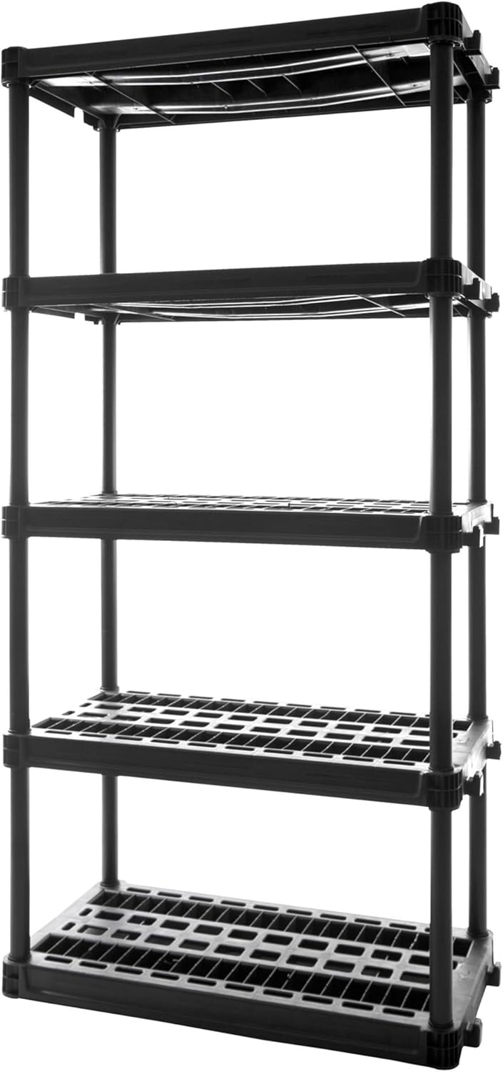 Plano 5-Shelf Plastic Storage Shelves, 73” x 36” x 18”, 750lb Capacity, Pantry, Office, Closet and Garage Shelves