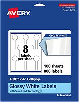 Avery Glossy White Lollipop Labels, Sure Feed Technology, 1.5" x 4"