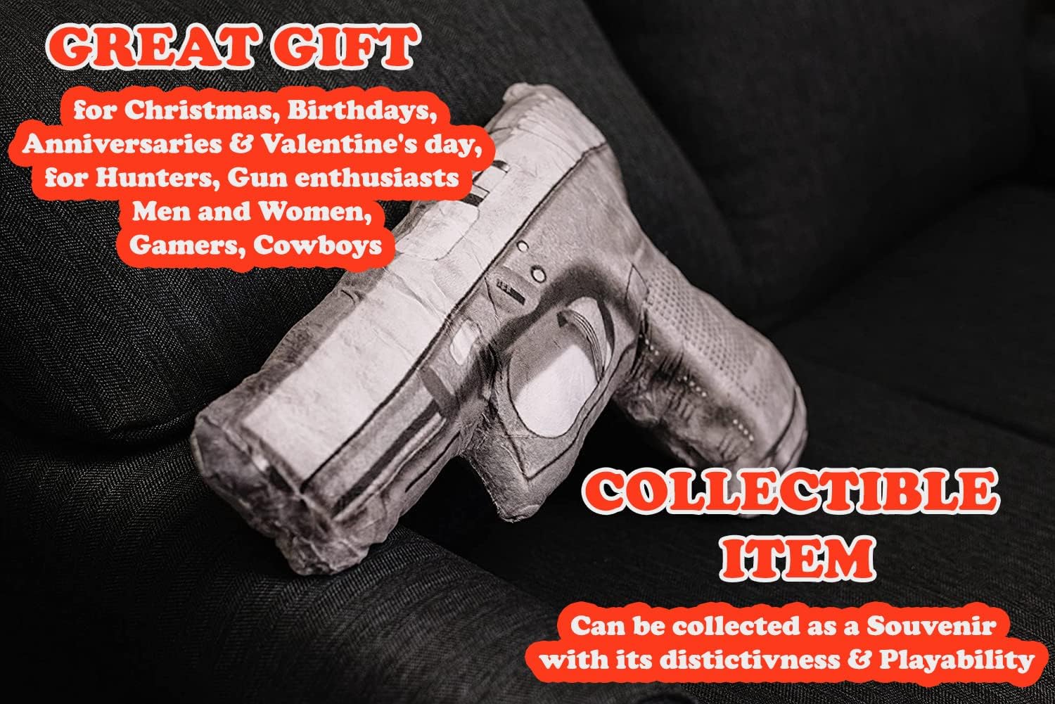 Caliber Gourmet Hug Soft Tactical Revolver Gun Cushion Pillow, Cotton, Plush Stuffed, Throw Pillow, Gun Lovers, Decorative
