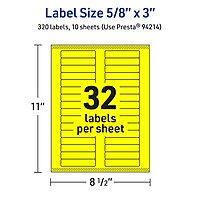 Avery Printable Rectangle Labels, Sure Feed Technology, 5/8" x 3", Neon Yellow, Laser/Inkjet Printable