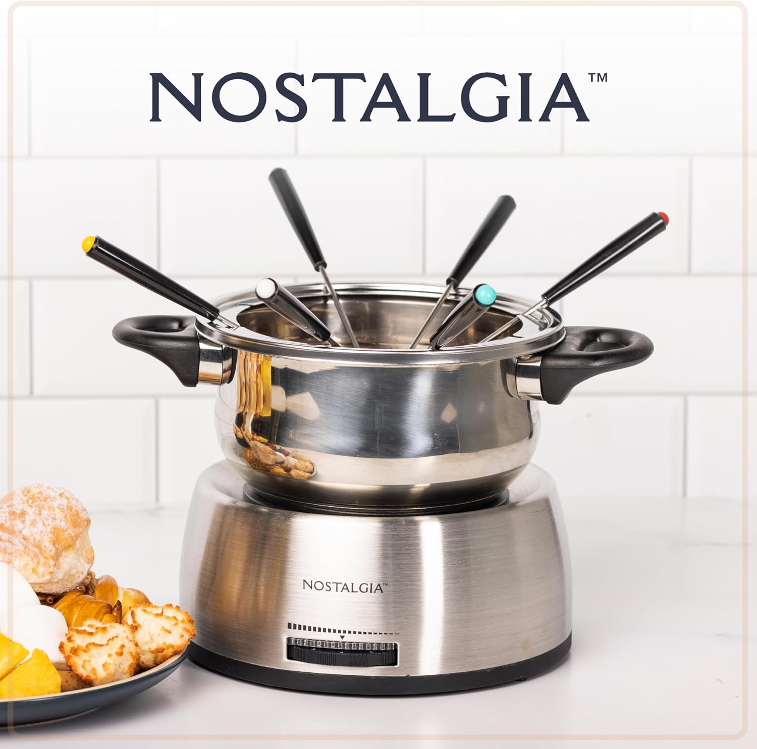 Nostalgia 6-Cup Electric Fondue Pot Set for Cheese & Chocolate - 6 Color-Coded Forks