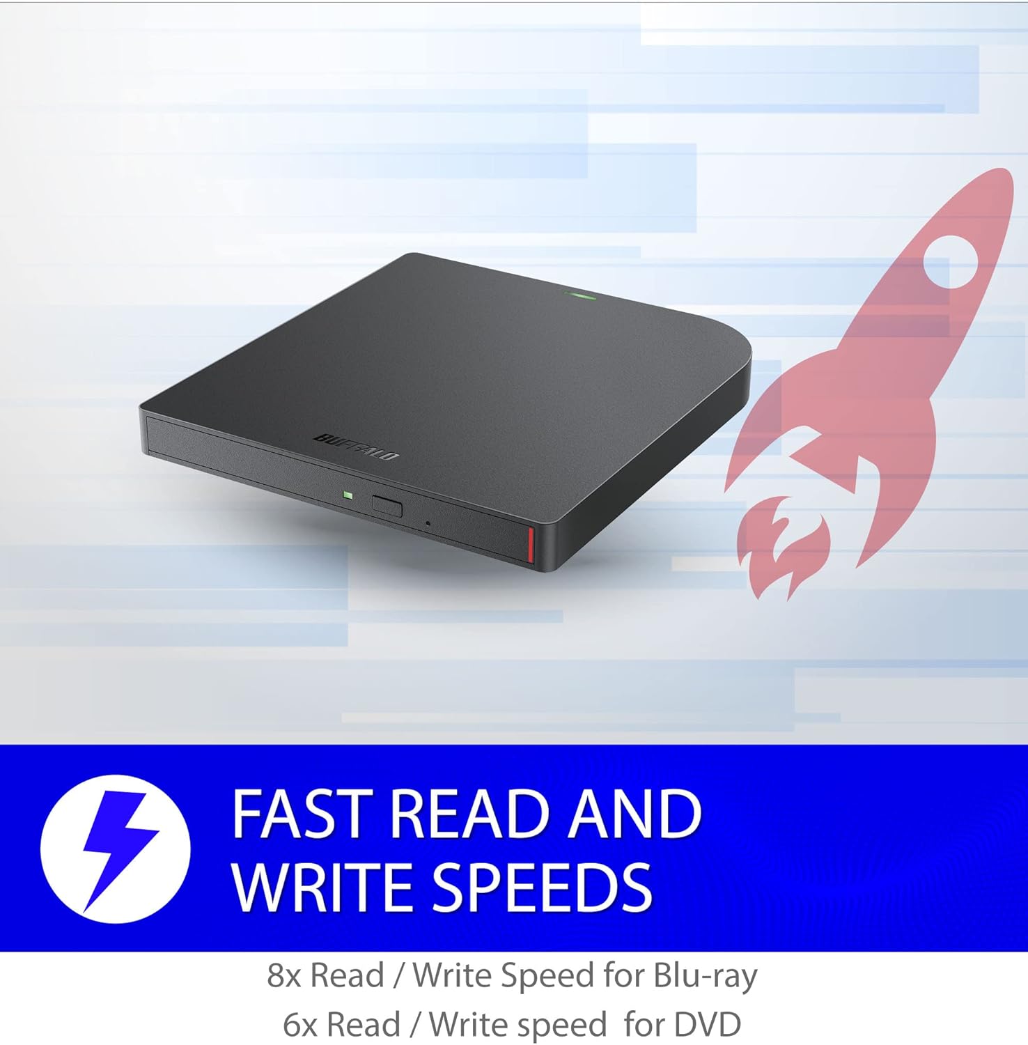 BUFFALO MediaStation 6X Portable Type-C USB 3.2 (Gen 1) Blu-ray Drive/External, Plays and Burns Blu-Rays, DVDs