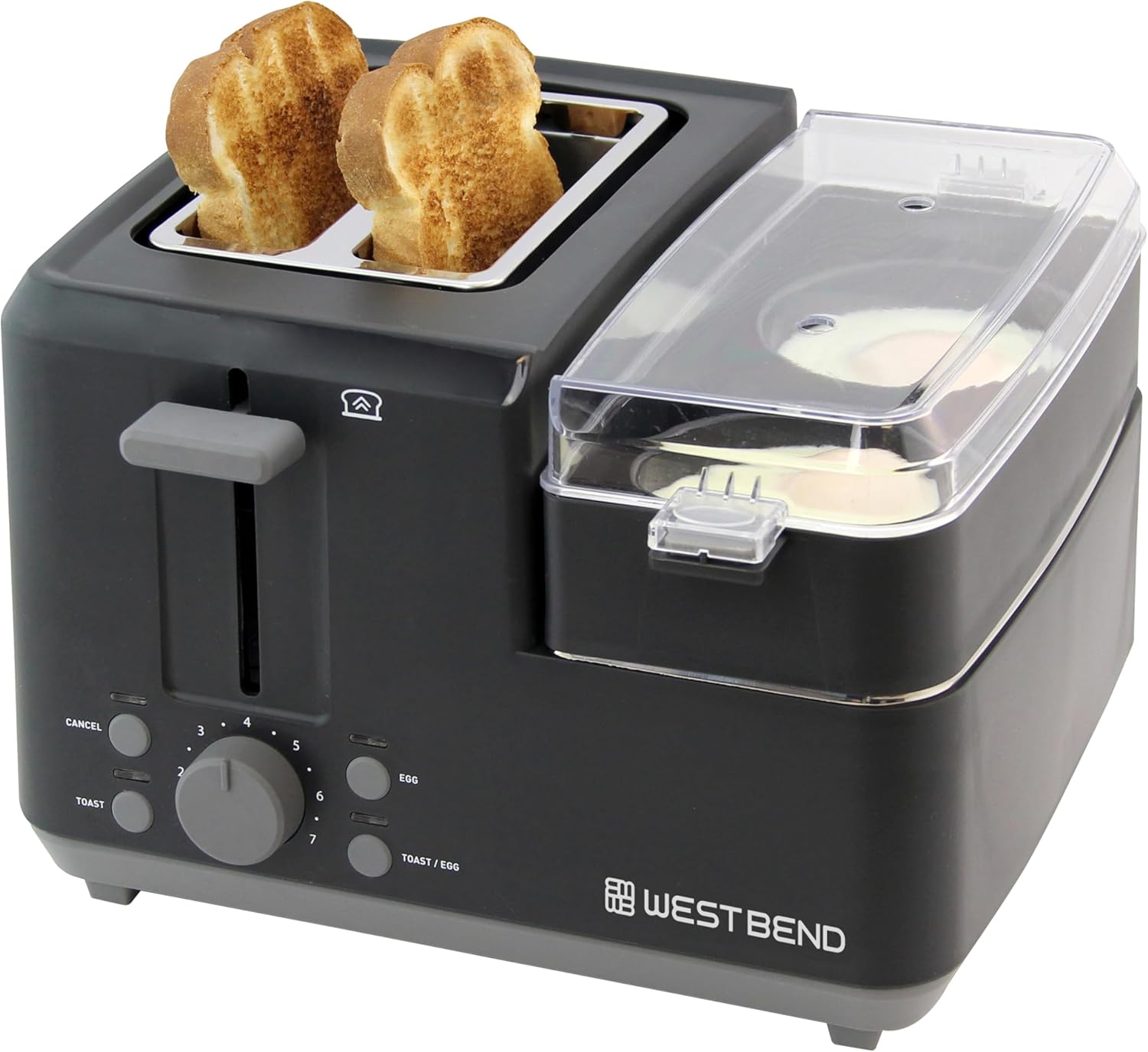 West Bend Breakfast Station 2-Slice Toaster and Egg Cooker/Poacher with Removable Pre-Cooked Meat and Vegetable Warming Tray