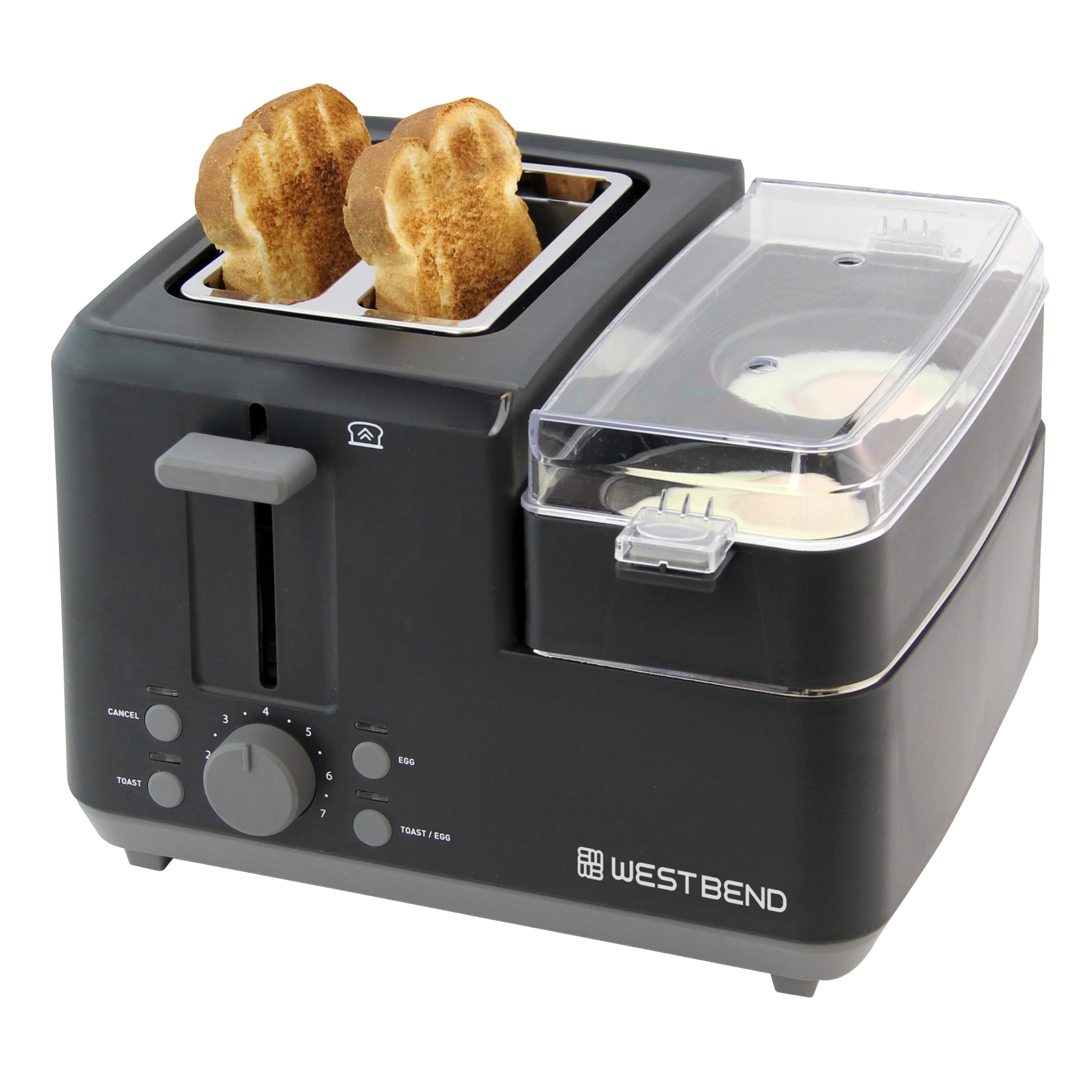 West Bend Breakfast Station 2-Slice Toaster and Egg Cooker/Poacher with Removable Pre-Cooked Meat and Vegetable Warming Tray