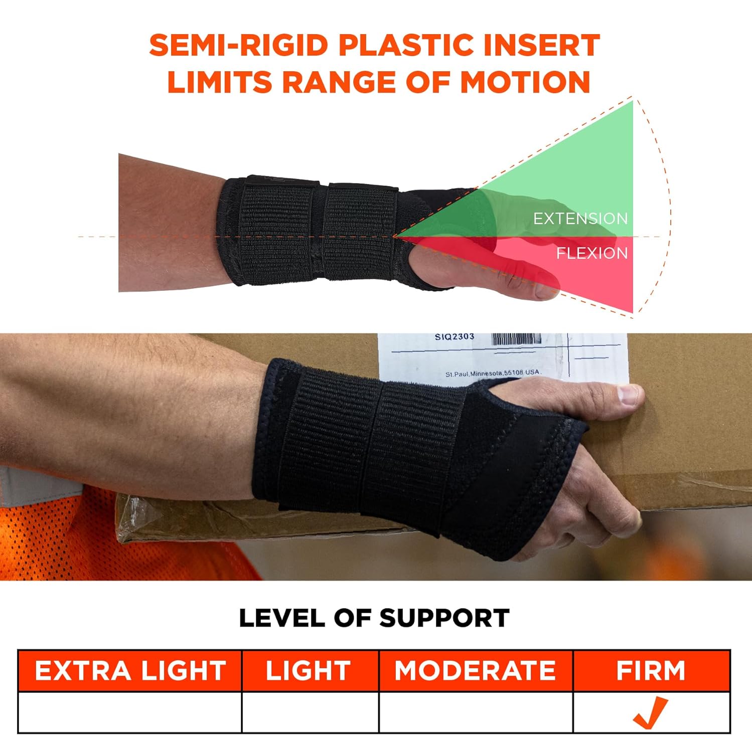 ERGODYNE ProFlex 4015 Wrist Brace Support with Open Center Semi-Rigid Palm Stay