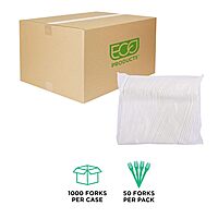 Eco-Products Compostable CPLA 7" Plastic Dinner Forks, Case of 1000, Disposable White Fork, Plantware Cutlery
