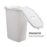 Mind Reader 60L Slim Laundry Hamper with Lid, Wicker-Style Plastic
