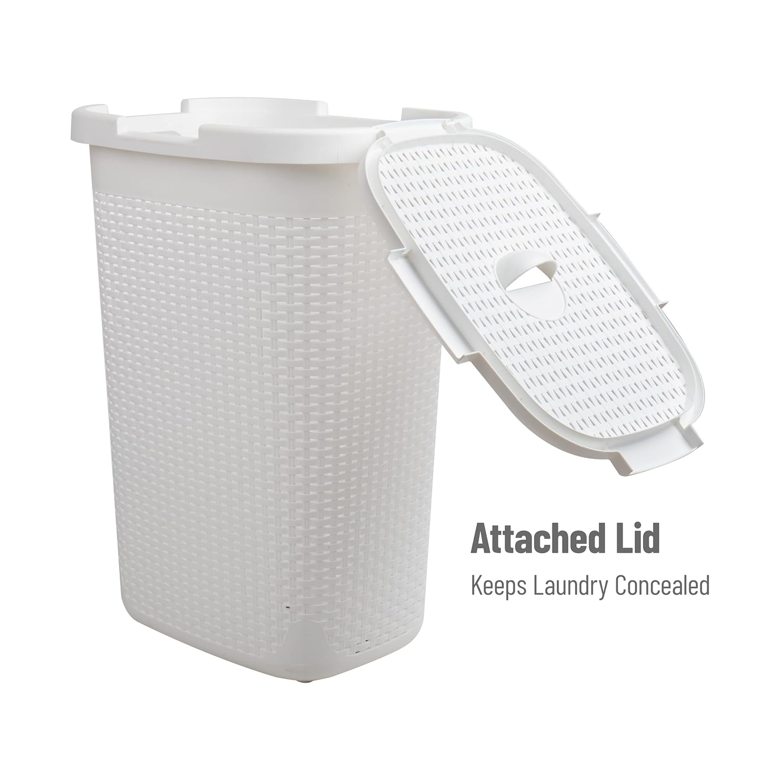 Mind Reader 60L Slim Laundry Hamper with Lid, Wicker-Style Plastic