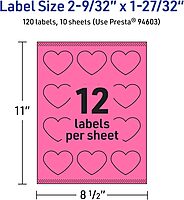 Avery Printable Heart Labels, Sure Feed Technology, 2-9/32" x 1-27/32", Bright Pink, Print-to-The-Edge