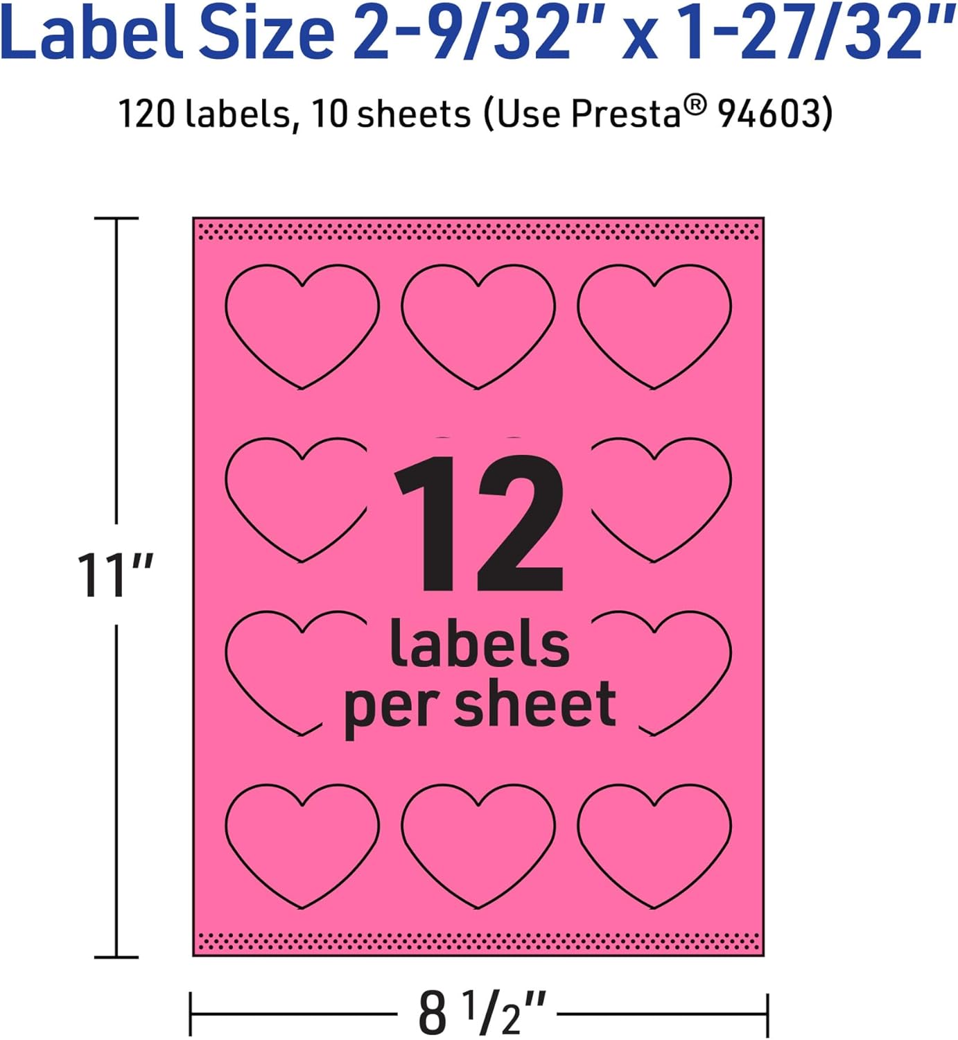 Avery Printable Heart Labels, Sure Feed Technology, 2-9/32" x 1-27/32", Bright Pink, Print-to-The-Edge