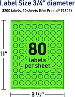 Avery Printable Round Labels, Sure Feed Technology, 3/4" Diameter, Neon Green, Print-to-the-Edge, Laser/Inkjet