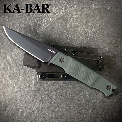 KA-BAR Apex Fixed Blade Knife 3.9" Clip Point D2 Black PVD Blade Glass Filled Nylon Handle Green