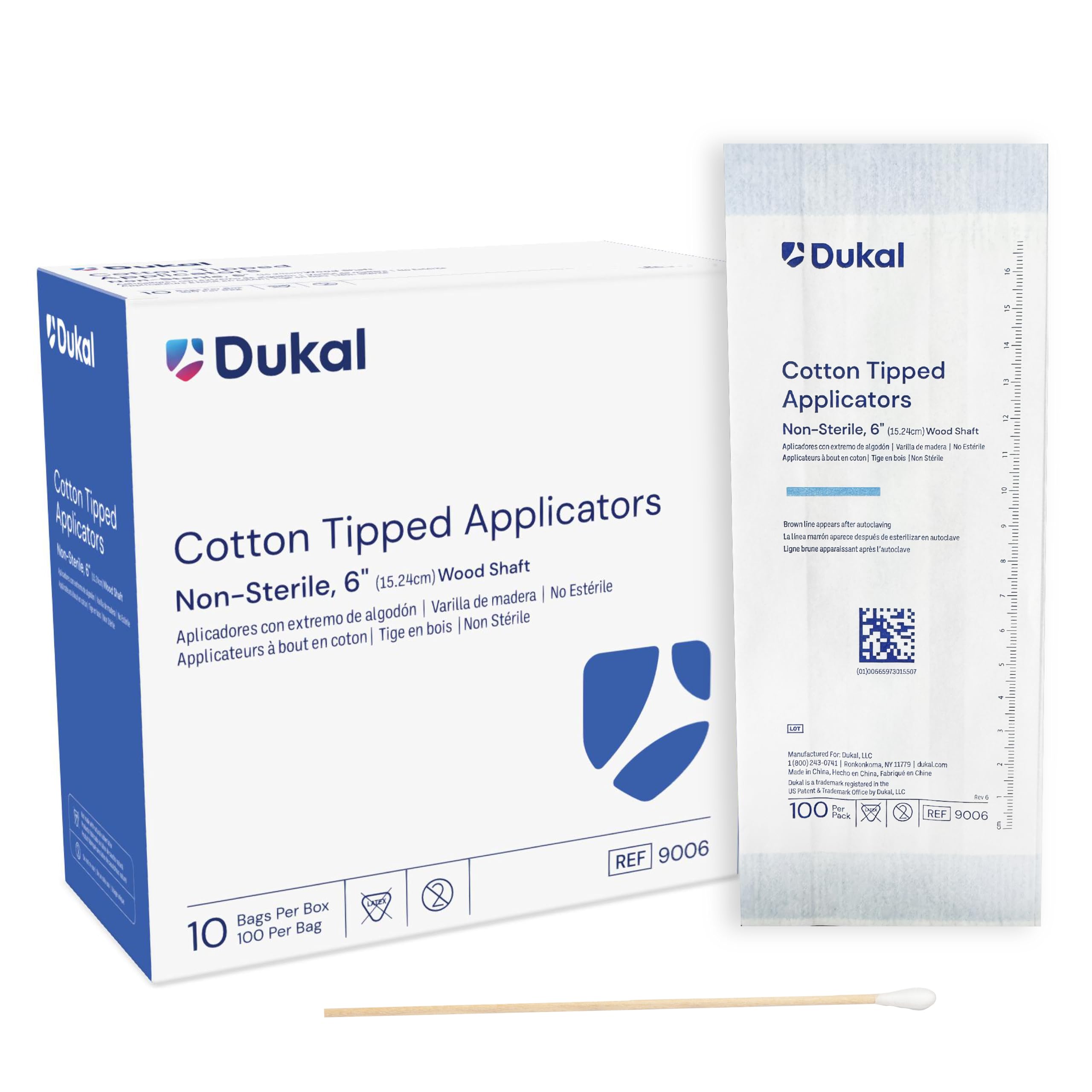 Dukal 9006 Cotton Tipped Applicator, Non-Sterile, 6" (10 Bags of 100) (Pack of 1000)