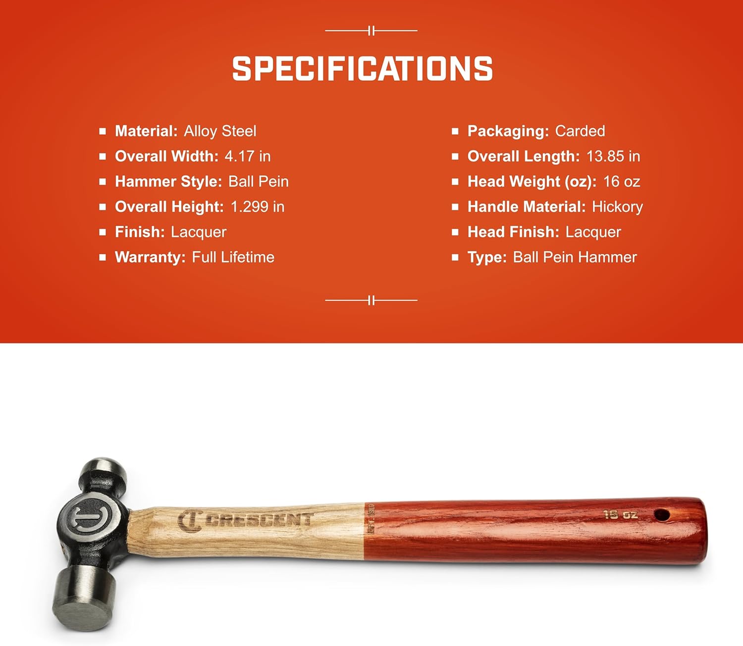 Tools Crescent - Crescent 16 Oz. Wood Ball Peen Hammer (CHWBP16)