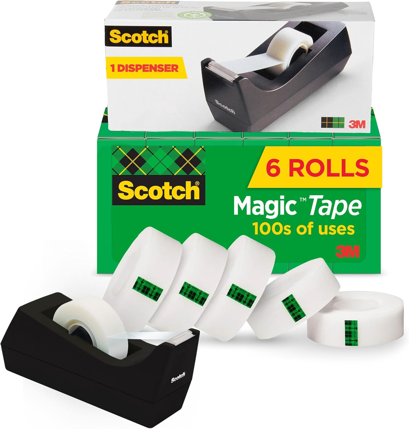 Scotch Magic Tape with Scotch Desktop Dispenser, 6 Rolls of 3/4" x 1000" Each Plus 1 Desktop Tape Dispenser