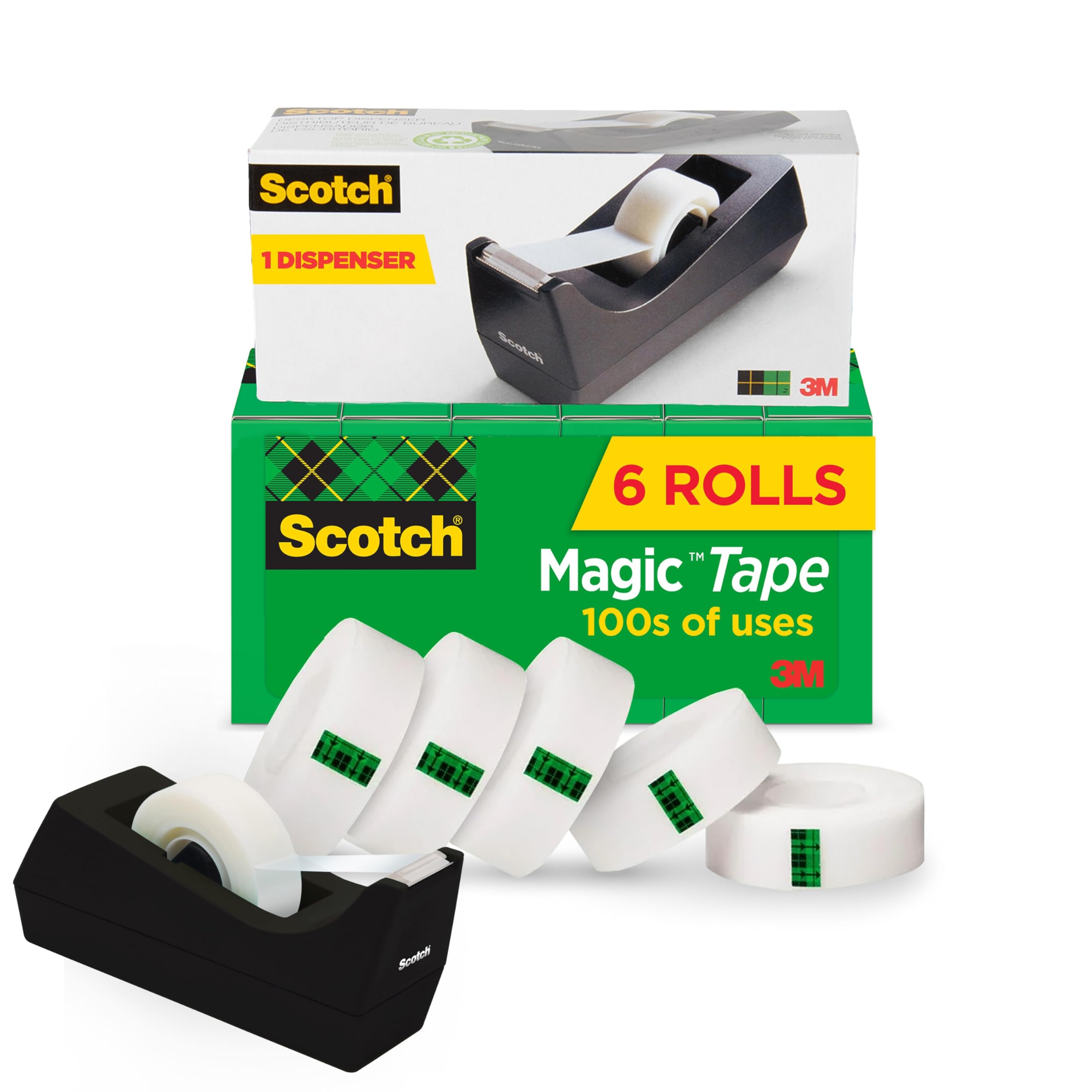 Scotch Magic Tape with Scotch Desktop Dispenser, 6 Rolls of 3/4" x 1000" Each Plus 1 Desktop Tape Dispenser