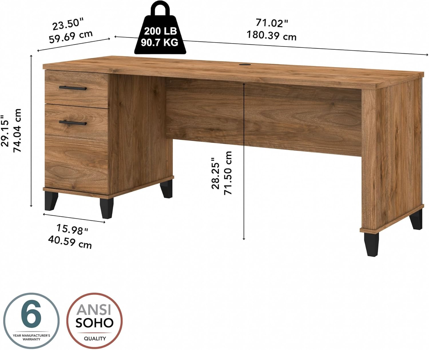 Bush Furniture Somerset 72W Office Desk with Drawers