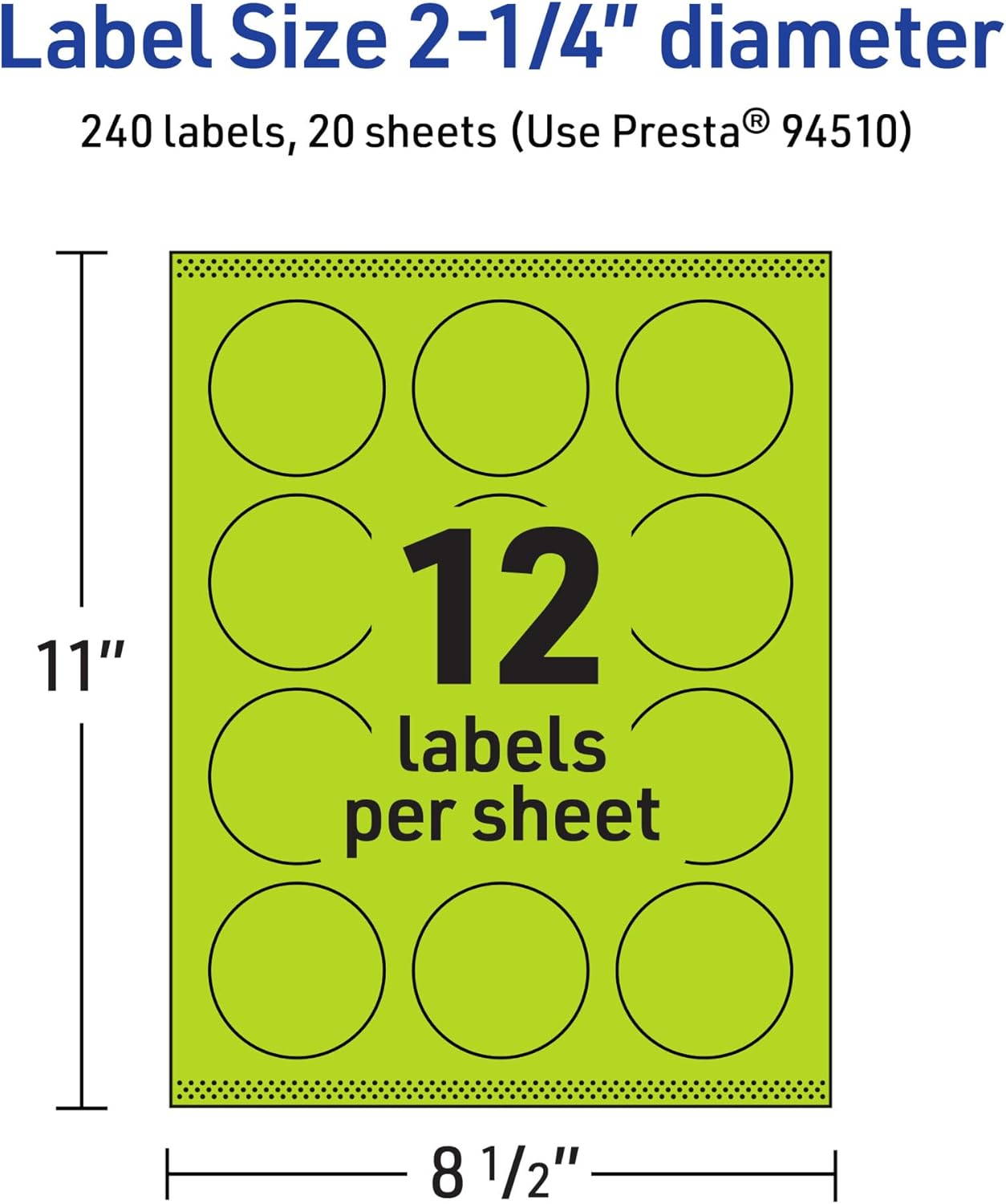Avery Printable Round Labels, Sure Feed Technology, 2-1/4" Diameter, Bright Green, Print-to-the-Edge, Laser/Inkjet Printable