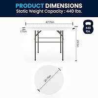 Flash Furniture Round Bi-Fold Plastic Banquet And Event Folding Table