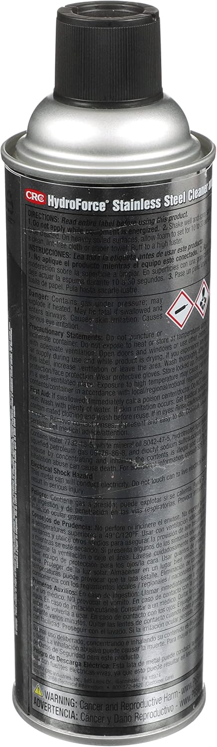 CRC HydroForce Stainless Steel Cleaner & Polish, 20 fl oz Aerosol