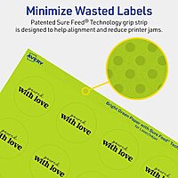 Avery Printable Round Labels, Sure Feed Technology, 1-5/8" Diameter, Bright Green Labels, Print-to-The-Edge