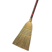 Rubbermaid Commercial Products Heavy-Duty Corn Broom, 1 1/8" Wood Handle, Blue, 58" Length, 12" Brush Face