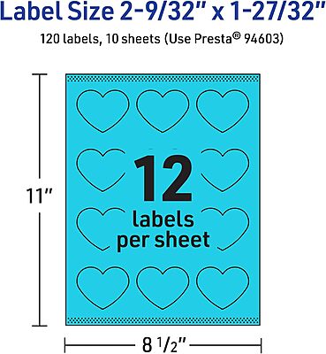 AVERY Printable Heart Labels, Sure Feed Technology, Print-to-The-Edge, Laser/Inkjet Printable