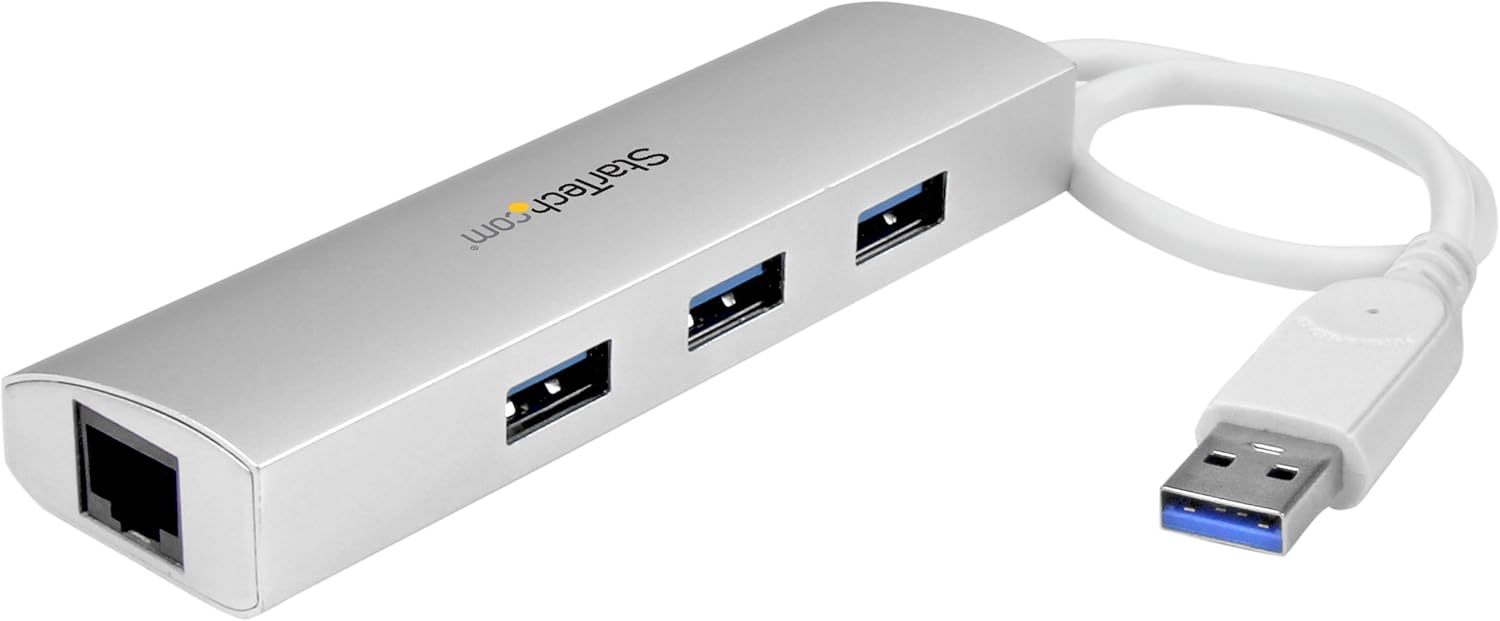 StarTech.com 3-Port USB Hub with Ethernet, 3x USB-A Ports, Gigabit Ethernet, USB 3.2 5Gbps, Bus-Powered, Portable Laptop Hub