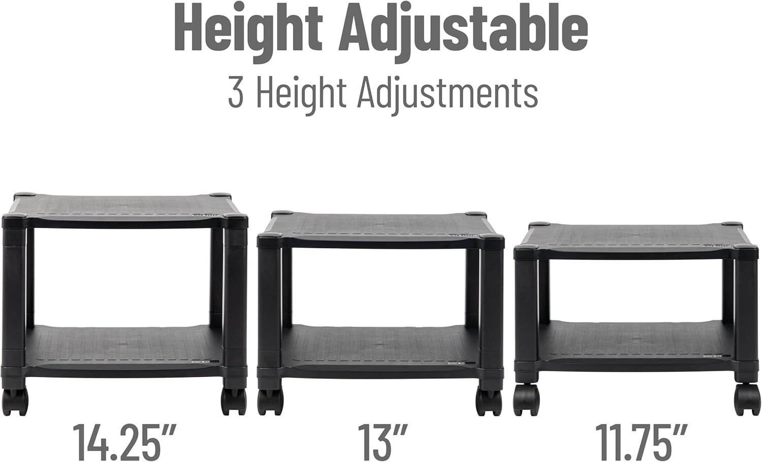 Mind Reader Rolling Printer Cart, Utility Cart, Printer Stand, Under Desk Storage, Office, 17.25"L x 13.5"W x 14.25"H, Black 2-Shelves