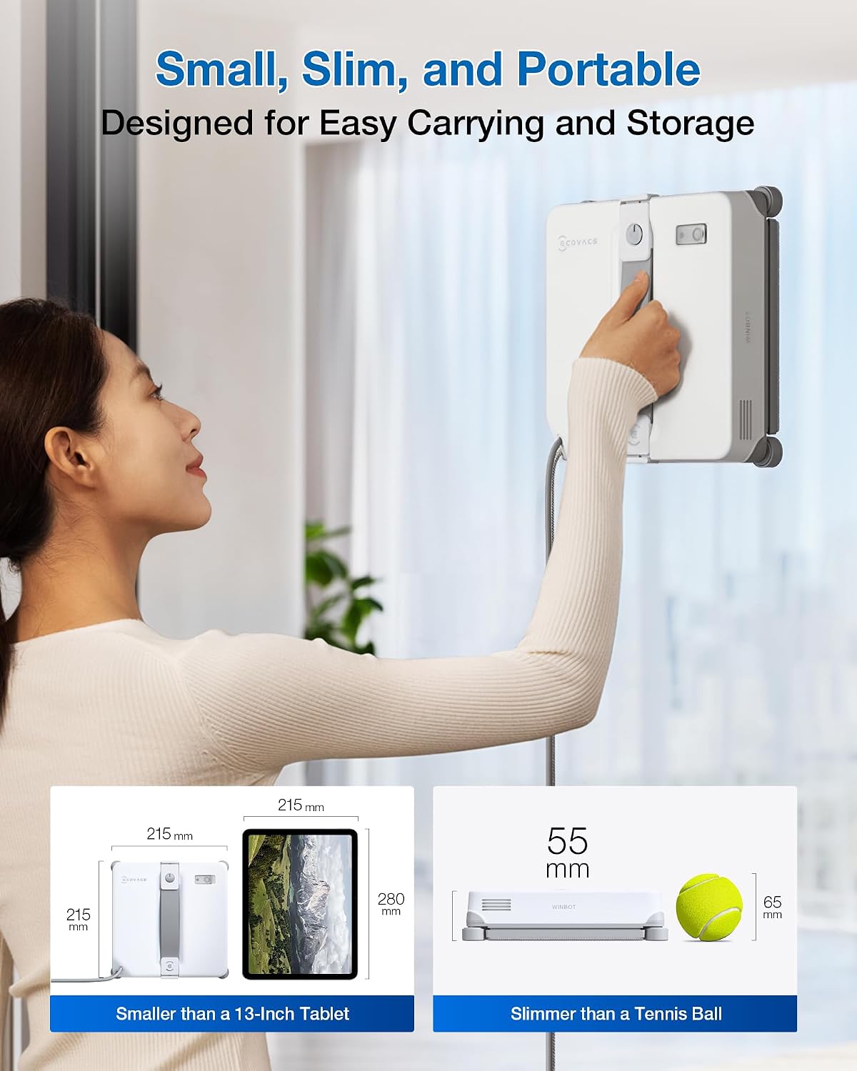 WINBOT mini 2 Automated Window Cleaner - 8000Pa Suction , 30-Minute Power-Off Protection