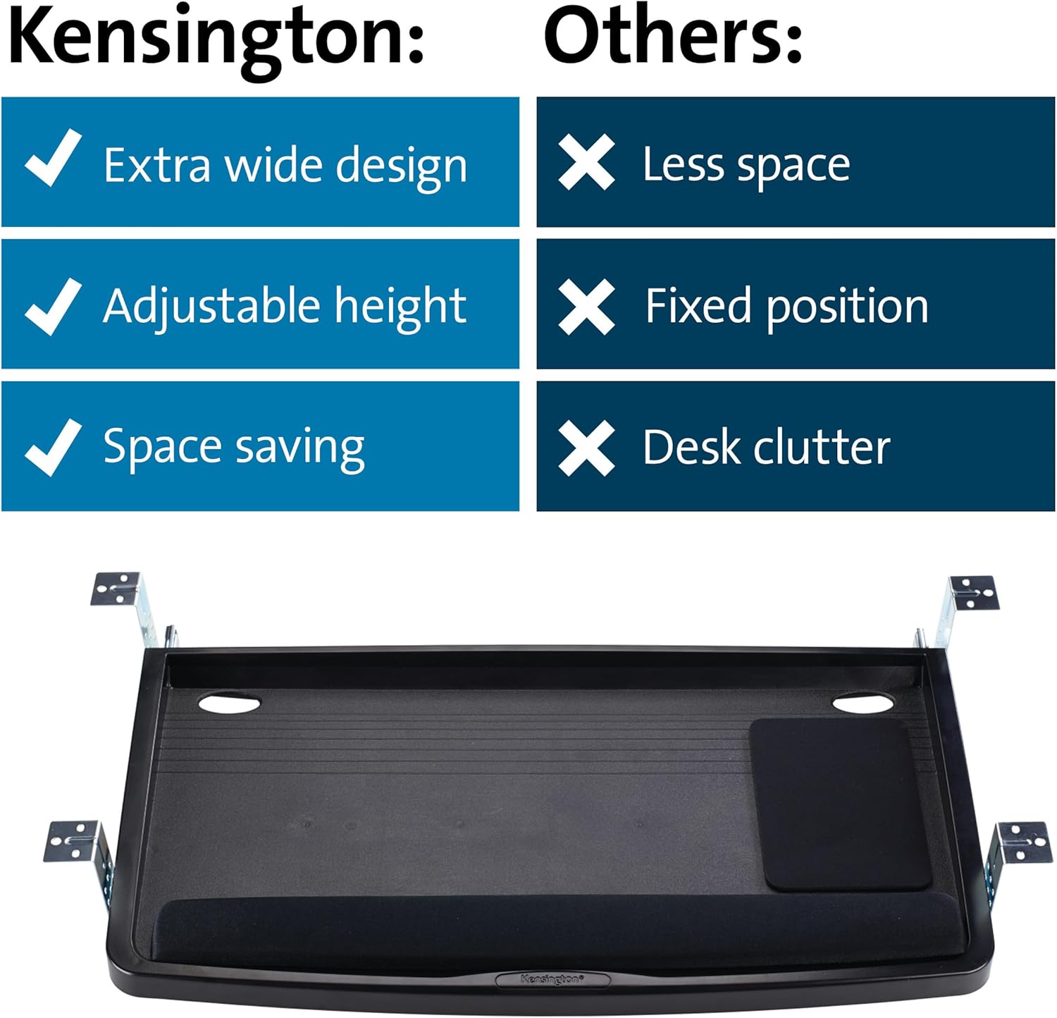 Kensington Keyboard Tray Under Desk, SmartFit Ergonomic Slide-Out Keyboard Drawer with Cable Management