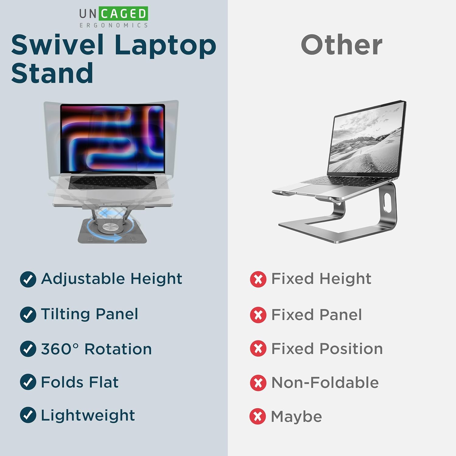 Uncaged Ergonomics Swivel Adjustable Laptop Stand for Desk
