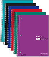 Office Depot® Wirebound Notebooks, 8" x 10-1/2", 1 Subject, Wide Ruled, 100 Sheets, Assorted Colors, Pack Of 6 Notebooks
