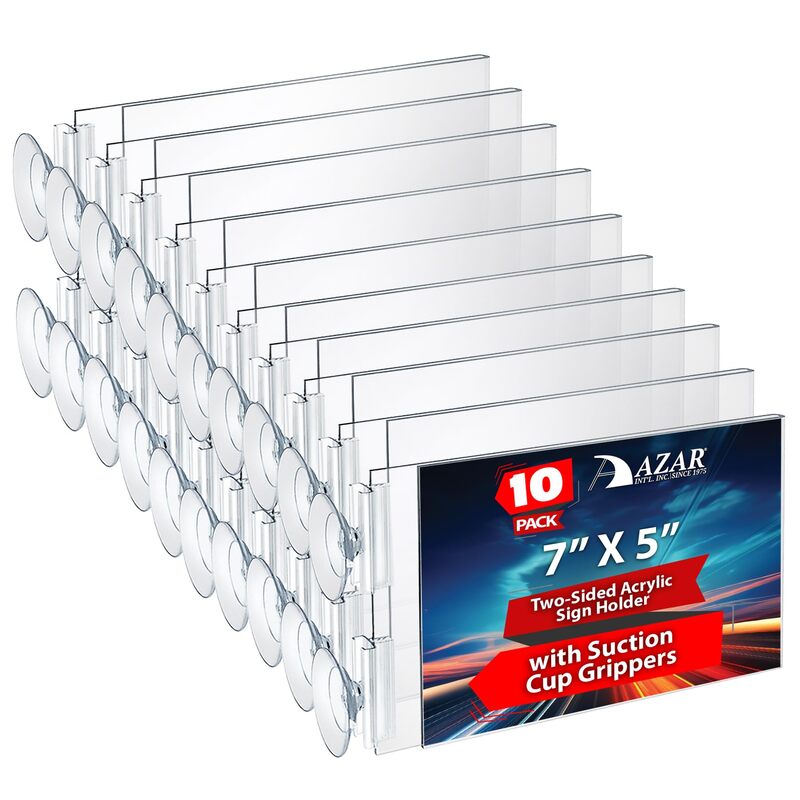 Azar Displays Two-Sided Acrylic Sign Holders with Suction Cup Grippers, Pack of 10
