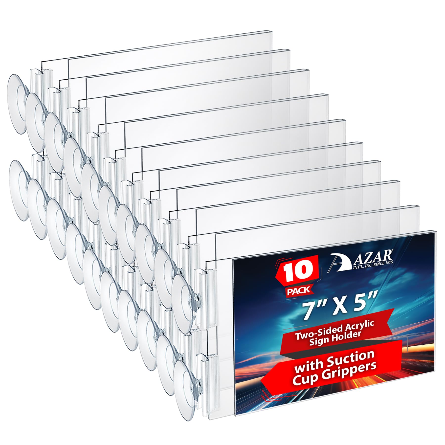 Azar Displays Two-Sided Acrylic Sign Holders with Suction Cup Grippers, Pack of 10