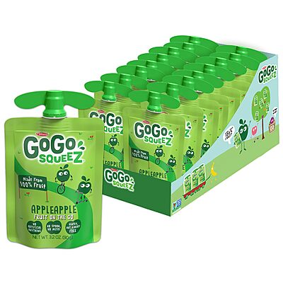 GoGo squeeZ Applesauce and Fruit Puree, Apple Apple, 3.2 oz (Pack of 18), Unsweetened Fruit Snacks for Kids, Gluten Free