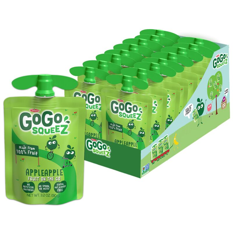 GoGo squeeZ Applesauce and Fruit Puree, Apple Apple, 3.2 oz (Pack of 18), Unsweetened Fruit Snacks for Kids, Gluten Free