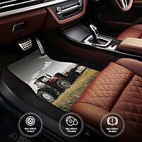 Tractor Agriculture Tranquil Printed Car Floor Mats Set of 4 Pieces | Floor Mats Protection for Cars Full Sets | Non-Slip
