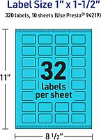 Avery Printable Rectangle Labels, Sure Feed Technology, 1" x 1-1/2", Bright Blue Labels, Print-to-The-Edge, Laser/Inkjet Printable, 320 Total, Great for Jars and More 320 labels