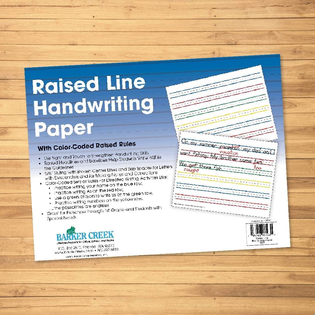 Barker Creek Raised Line Handwriting Paper with Color-Coded Raised Rules, 8.5 x 11