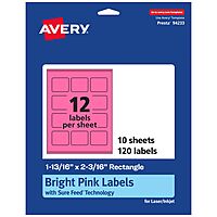 AVERY Printable Rectangle Labels, Sure Feed Technology, 1-13/16" x 2-3/16", Bright Pink, Print-to-The-Edge, Laser/Inkjet Printable