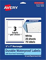 AVERY Durable Waterproof Rectangle Labels, Sure Feed Technology, 3" x 7"